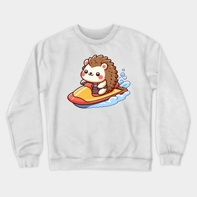 cute hedgehog jetskiing Crewneck Sweatshirt by fikriamrullah